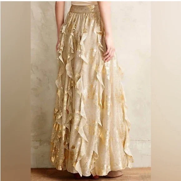 Anthropologie Moulinette Soeurs Gold Fallen Star Maxi Skirt size 2 🌟 - Picture 3 of 9
